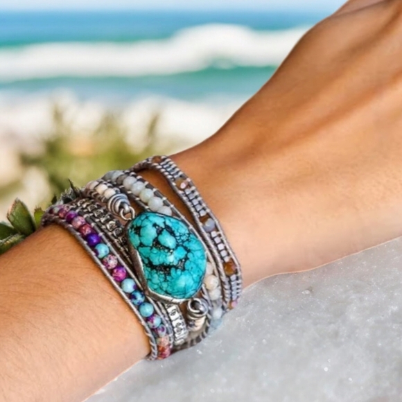🆕️ Turquoise 🫶 Handmade Wrap Bracelet Boho Style 🦋🌷 - Picture 2 of 4